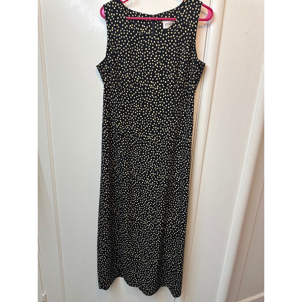 Studio I Womens Black Yellow Polka Dot Sleeveless Maxi Dress Size 12 Round Neck
